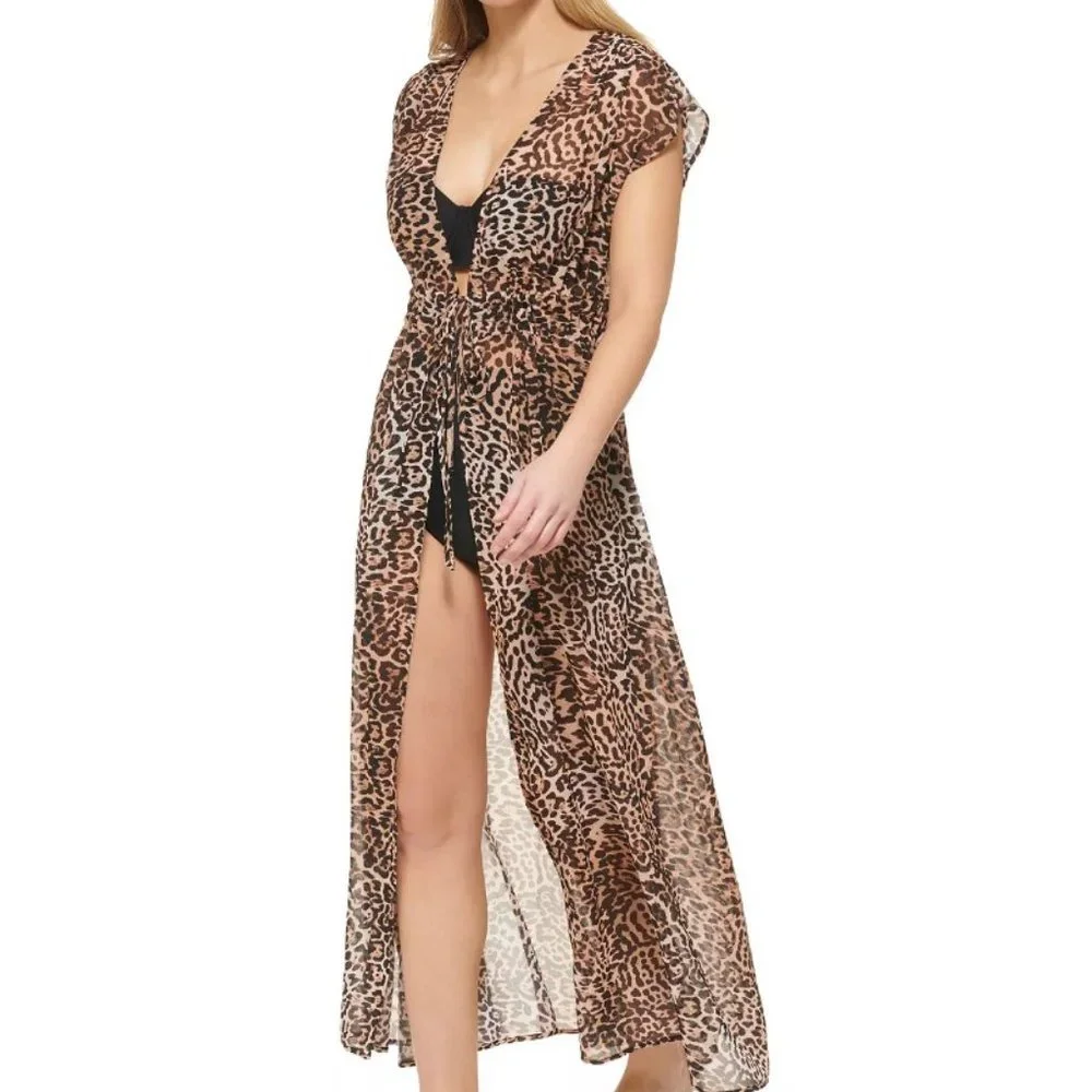 Calvin Klein Jaguar Animal-Print St. Tropez Tie-Front Maxi Cover-up Size… - Picture 9 of 9